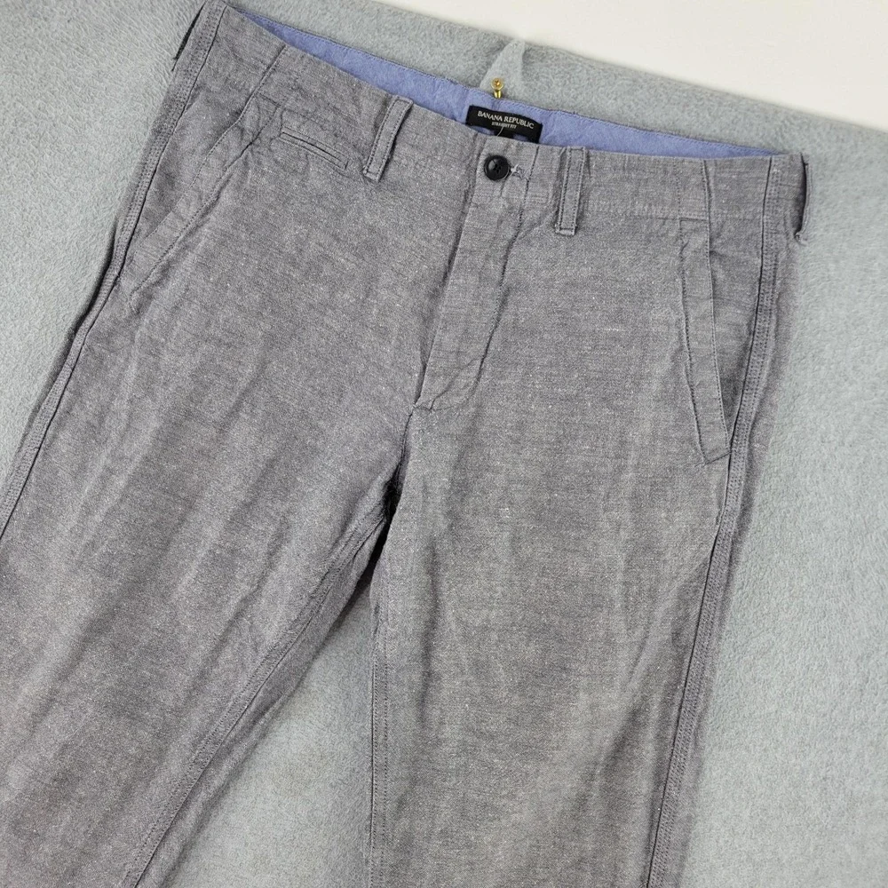 Banana Republic Pants Mens 33x34 Gray Linen Chino Straight Fit Chambray Casual